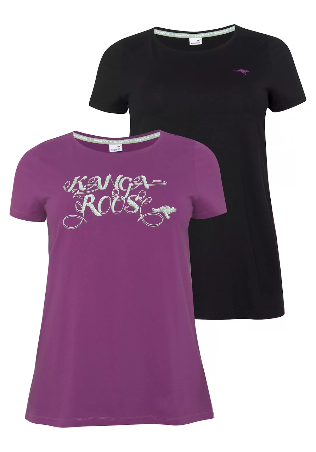 KangaROOS Longshirt, (Packung, 2 tlg., 2er-Pack), Kurzarm, figurumschmeiche günstig online kaufen