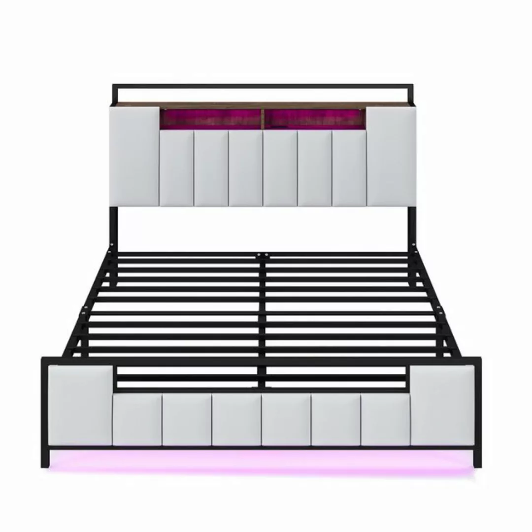 Rutaqian Polsterbett Doppelbett 140×200cm Jugendbett mit LED-Beleuchtung, E günstig online kaufen