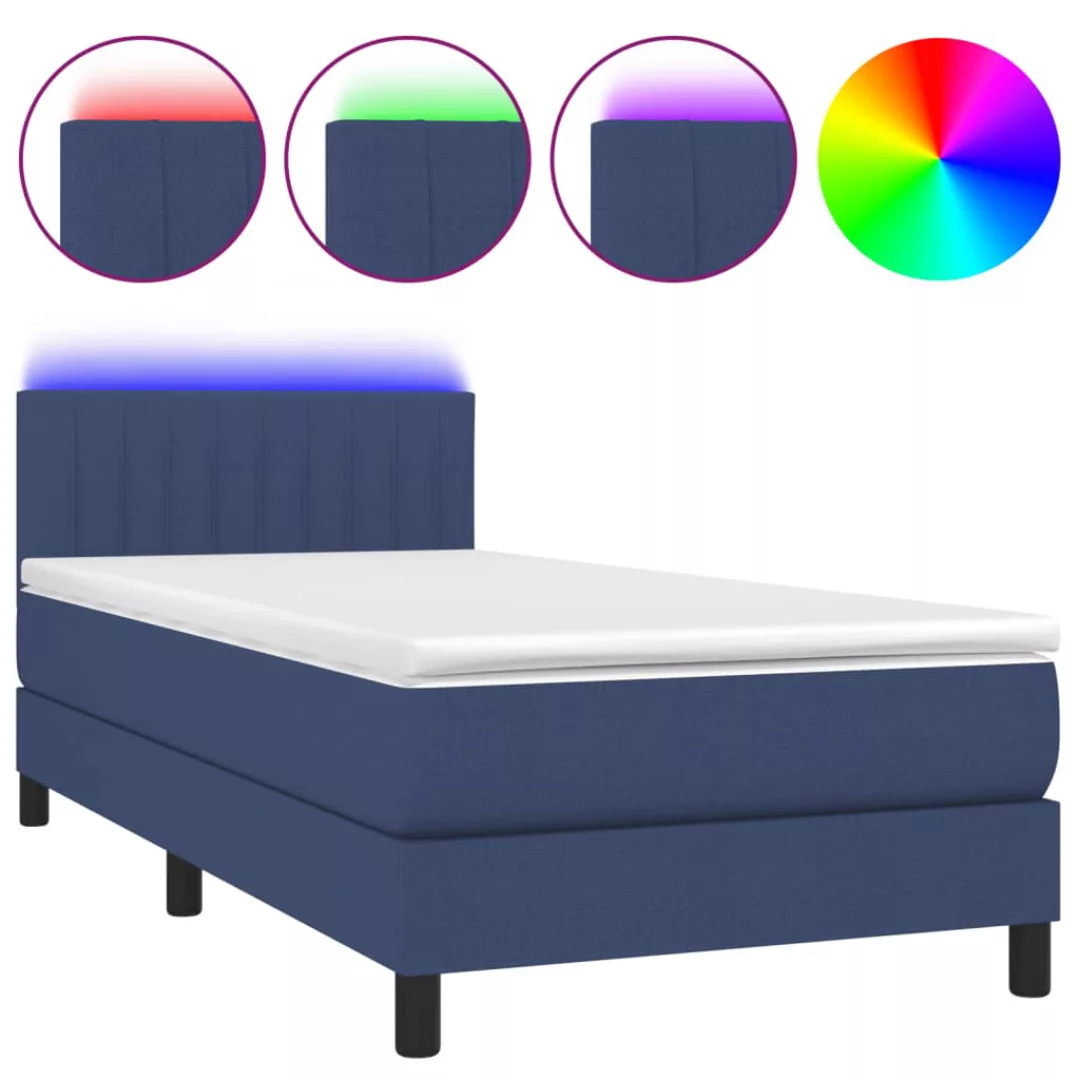 Vidaxl Boxspringbett Mit Matratze & Led Blau 100x200 Cm Stoff günstig online kaufen