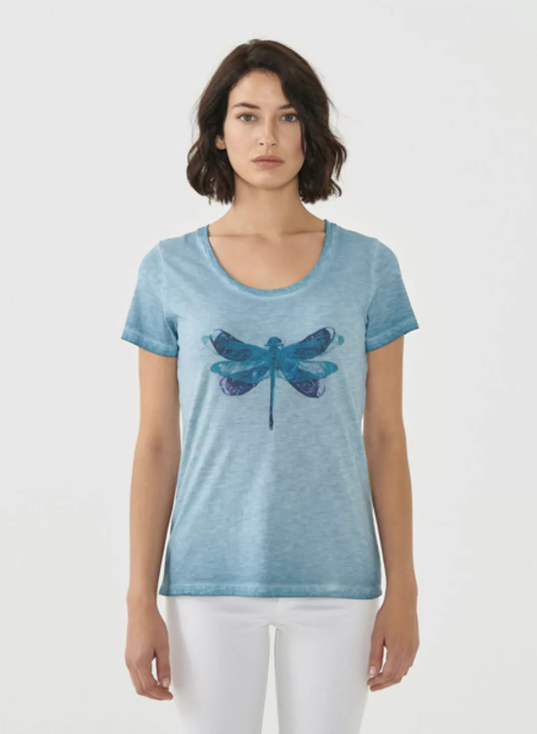 Cold Pigment Dyed T-shirt Aus Bio-baumwolle Mit Libellen-print günstig online kaufen