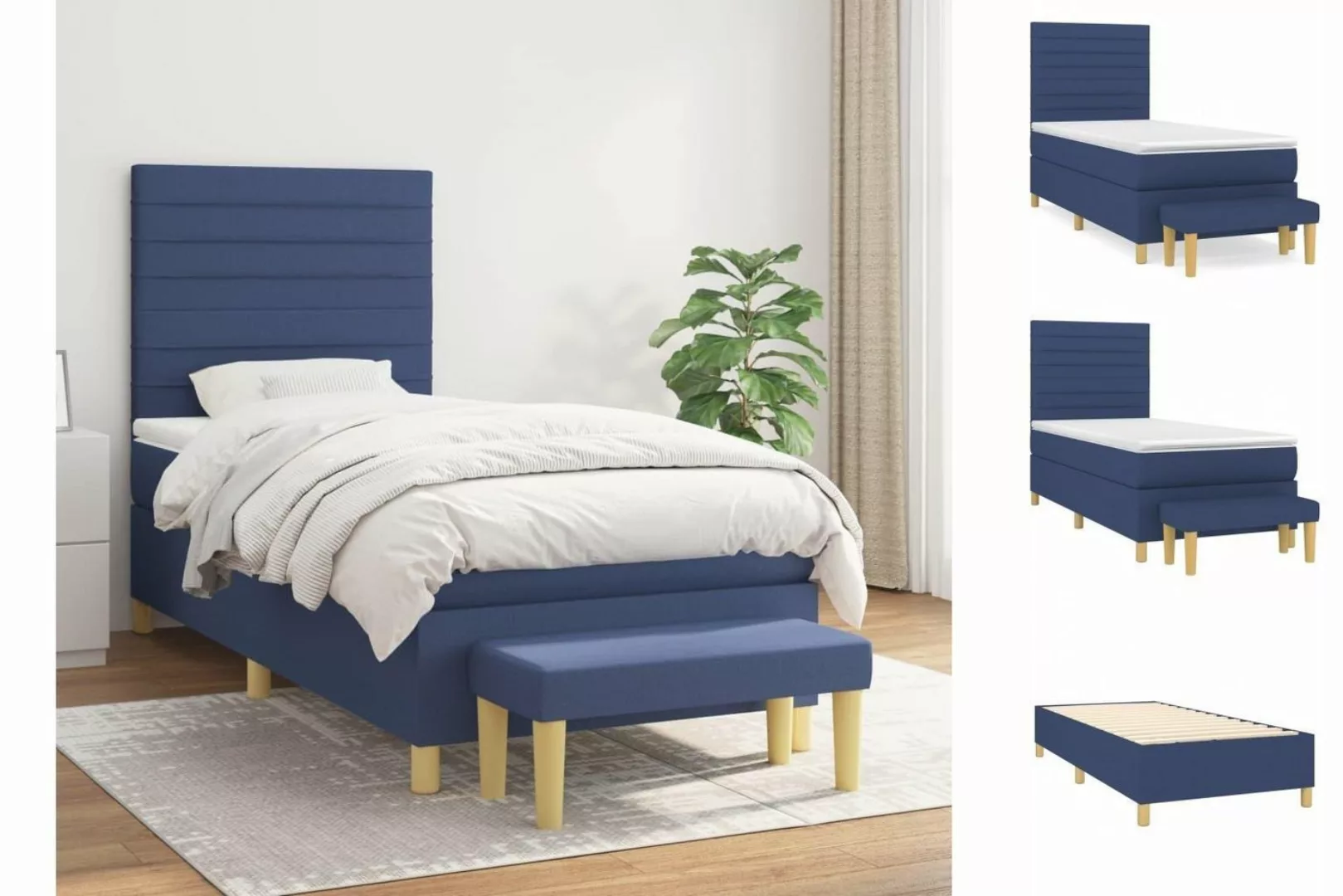 vidaXL Boxspringbett Boxspringbett mit Matratze Blau 100x200 cm Stoff Bett günstig online kaufen