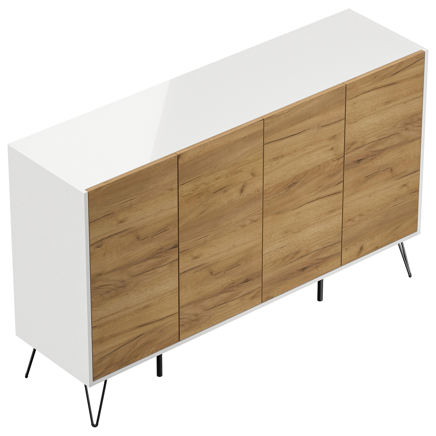 Posseik Sideboard Industrial P 4 Schubladen 4 Türen 155 cm Weiß Eiche Front günstig online kaufen