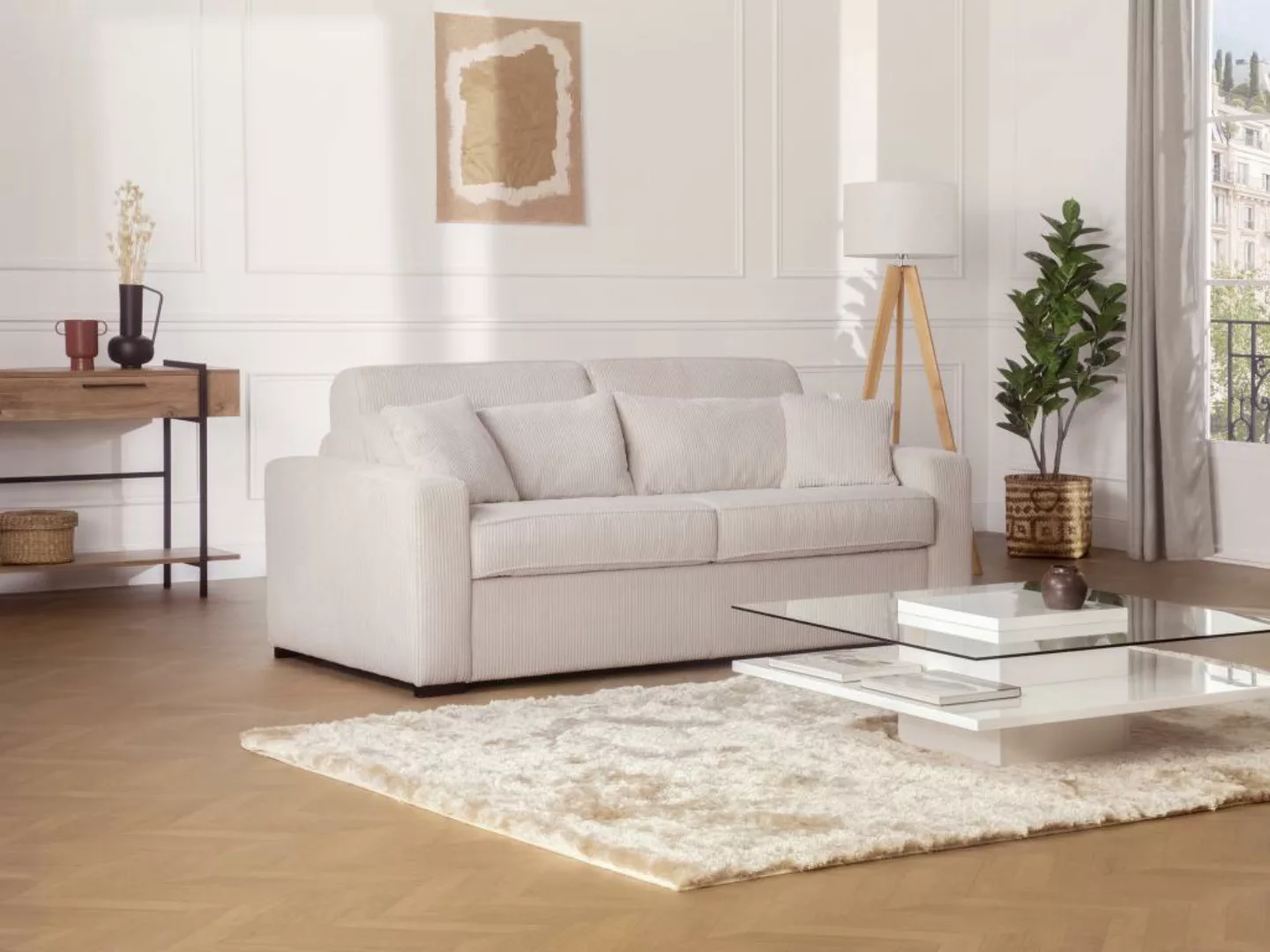 Schlafsofa mit Matratze 4-Sitzer - Liegefläche mit Lattenrost mit breiten L günstig online kaufen