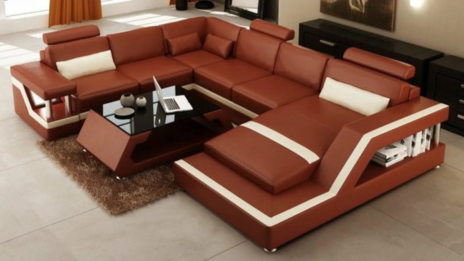 JVmoebel Ecksofa, Rote Ecksofa Ledersofa Big XXL U Form Wohnlandschaft Sofa günstig online kaufen