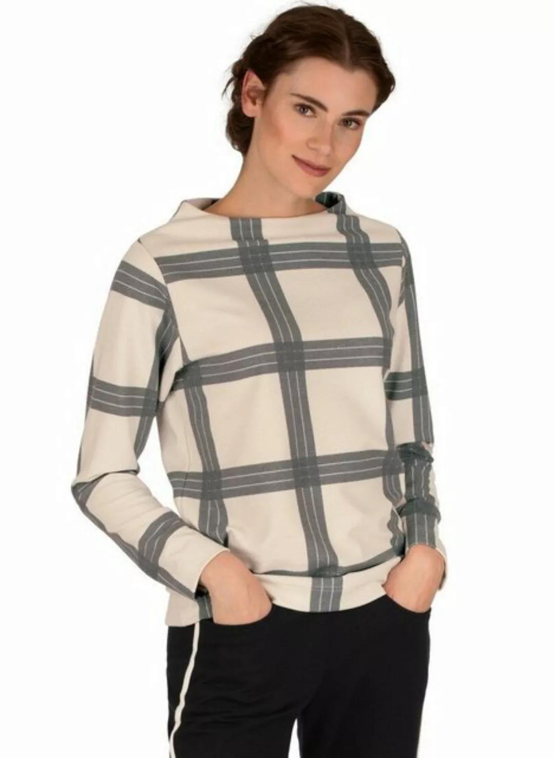 Trigema Sweatshirt TRIGEMA Stehkragen Pullover mit Karo-Muster günstig online kaufen