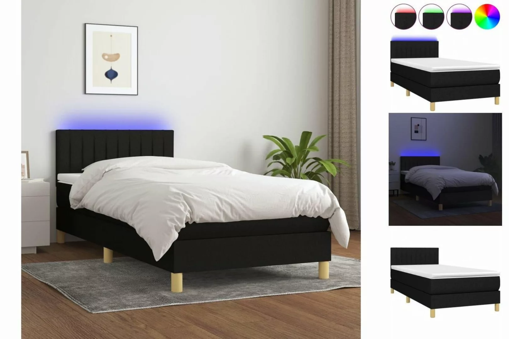 vidaXL Bettgestell Boxspringbett mit Matratze LED Schwarz 100x200 cm Stoff günstig online kaufen