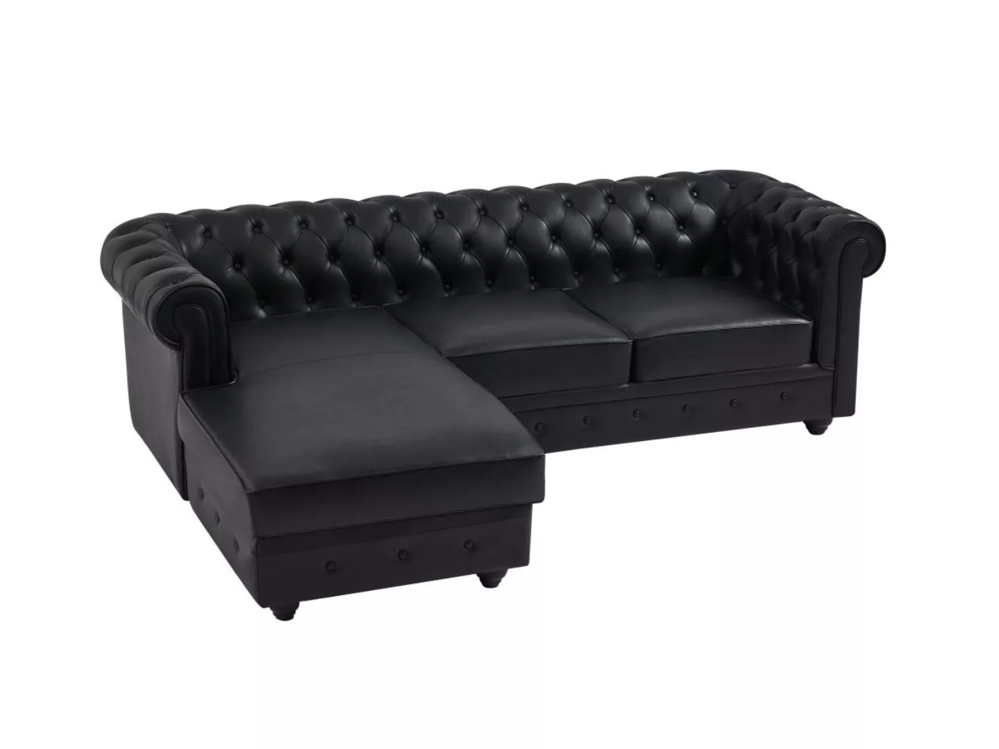 Chesterfield-Ecksofa - Ecke links - Leder - Schwarz - TOLEDO günstig online kaufen