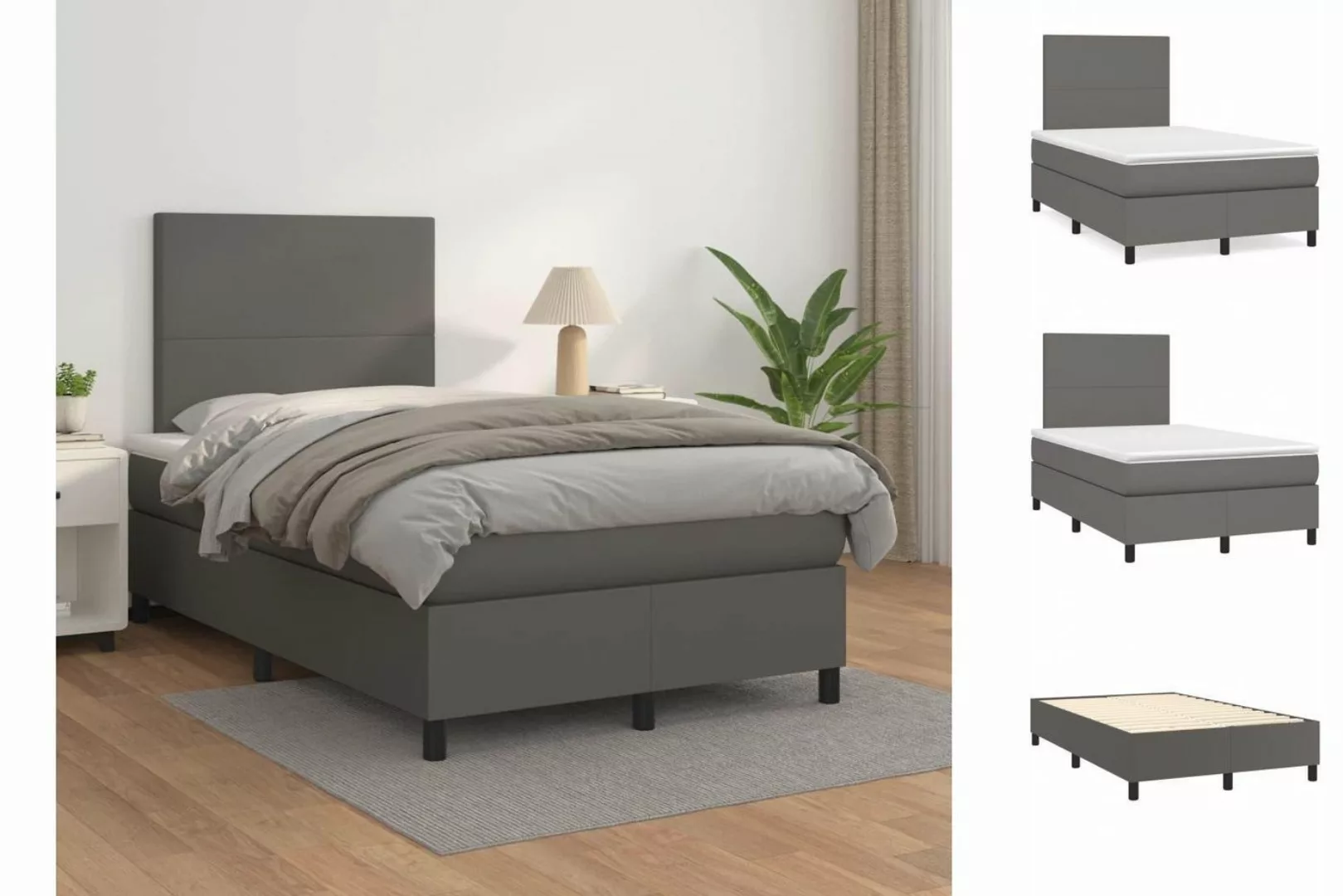 vidaXL Bettgestell Boxspringbett mit Matratze Grau 120x200 cm Kunstleder Be günstig online kaufen