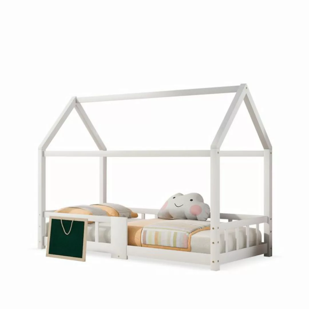 Flieks Kinderbett, Kiefernholz Hausbett mit Tafel und Rausfallschutz 90x200 günstig online kaufen