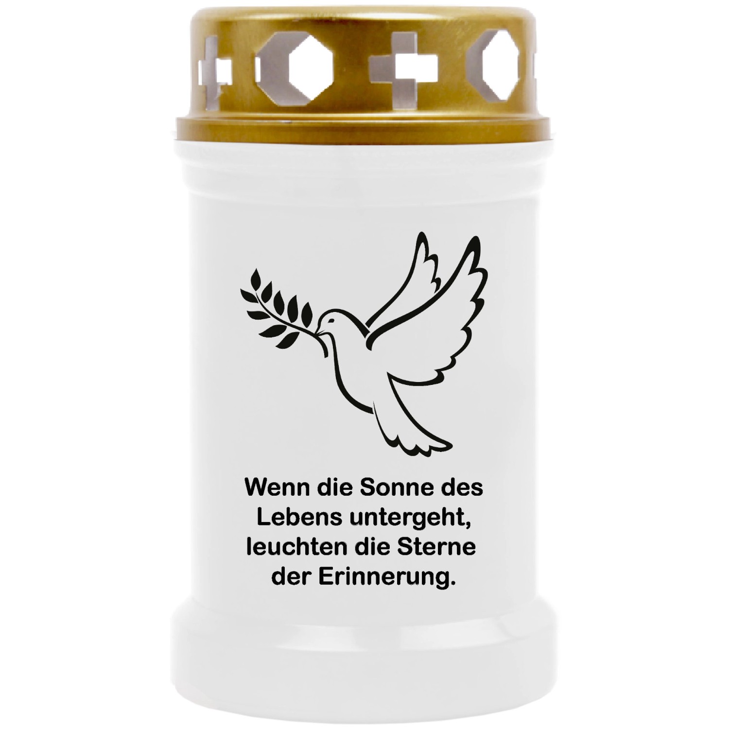 HS Candle Grabkerze Weiß 40h Inkl. Deckel Gold Taube günstig online kaufen