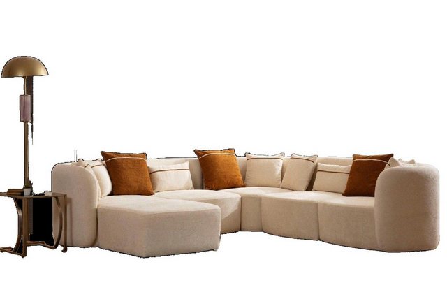 JVmoebel Ecksofa Wohnzimmer Beige Modern Sofa L-Form Sitz mit Pouffe Polste günstig online kaufen