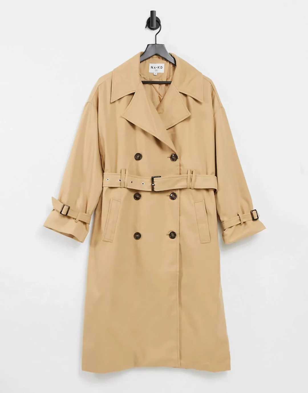 NA-KD – Oversized Mantel mit Gürtel in Beige-Neutral günstig online kaufen