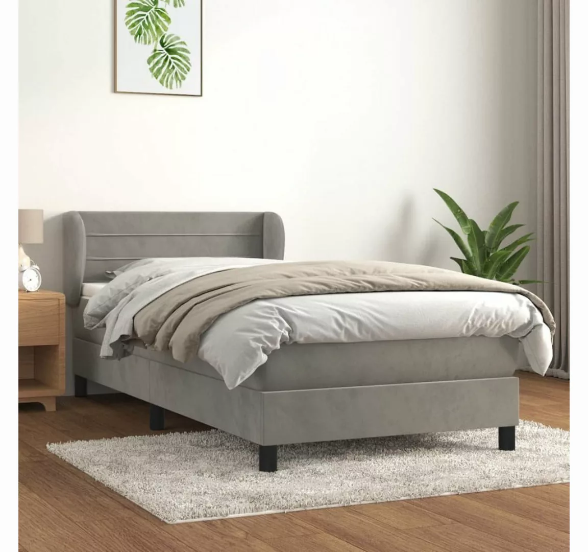 vidaXL Bettgestell Boxspringbett mit Matratze Hellgrau 90x200 cm Samt Bett günstig online kaufen