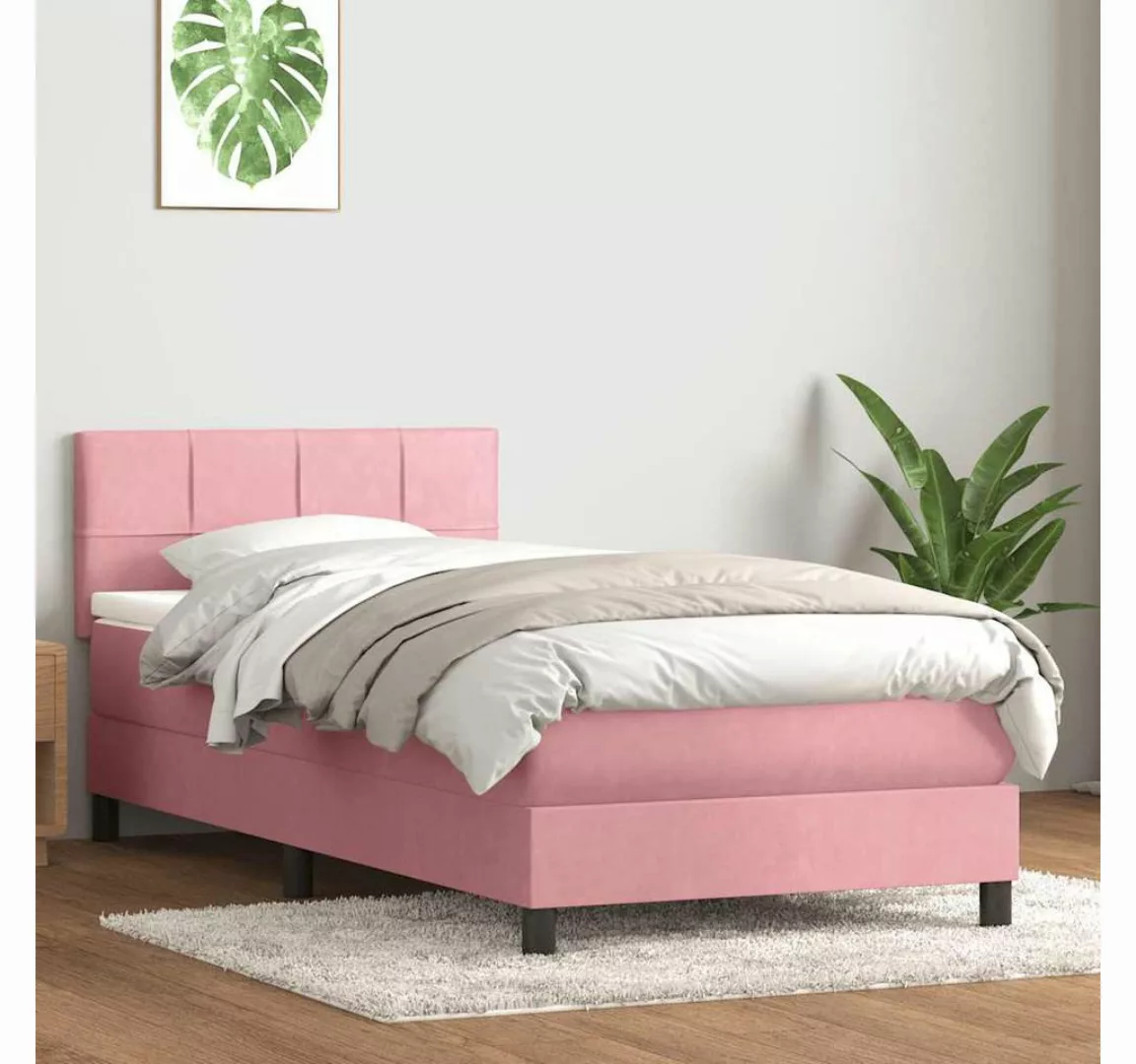 vidaXL Boxspringbett, Boxspringbett mit Matratze Rosa 80x210 cm Samt günstig online kaufen