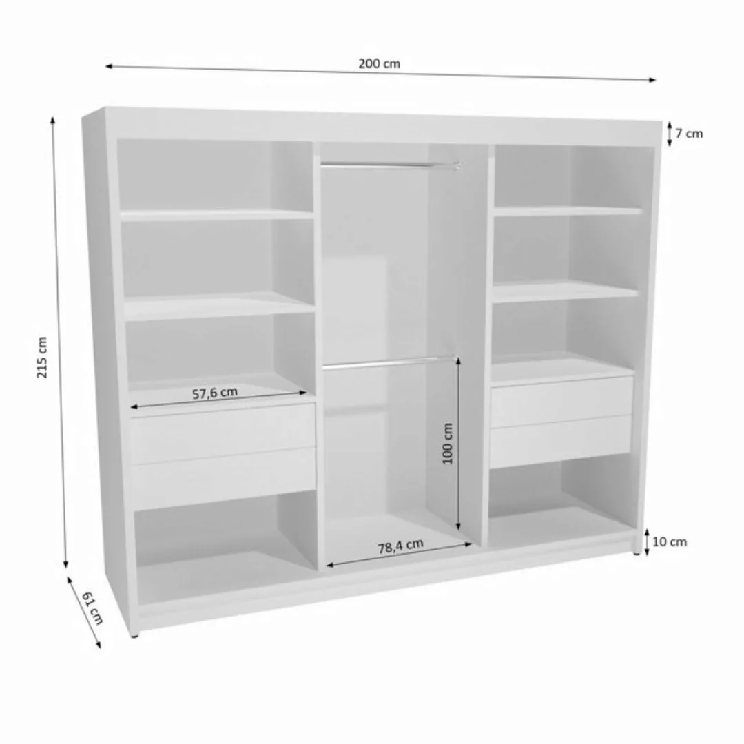 Beautysofa Kleiderschrank VELIS II Breite: 200cm, mit Spiegel und Lakobel, günstig online kaufen