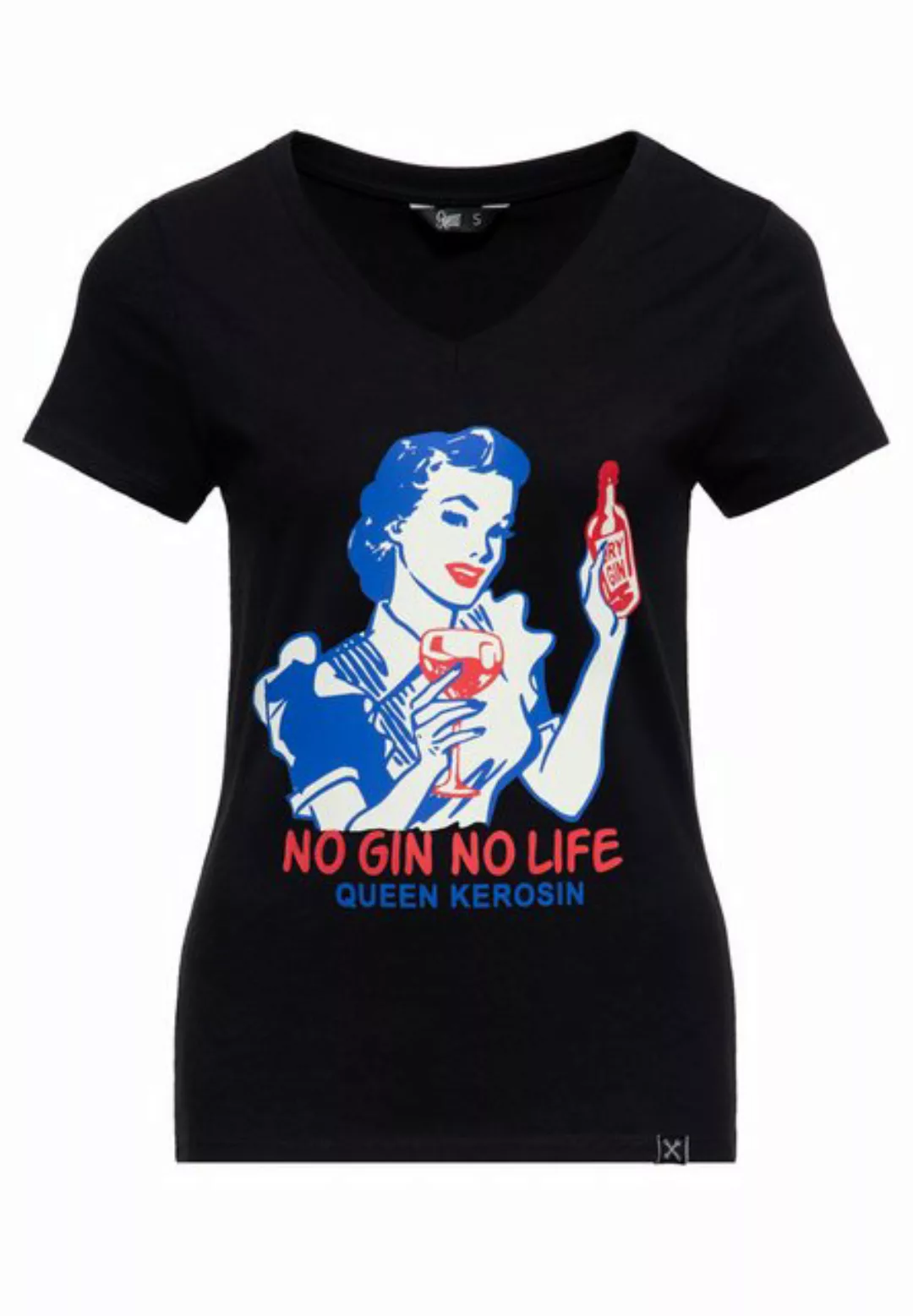 QueenKerosin Print-Shirt No Gin No Life mit 50s Comic Art günstig online kaufen