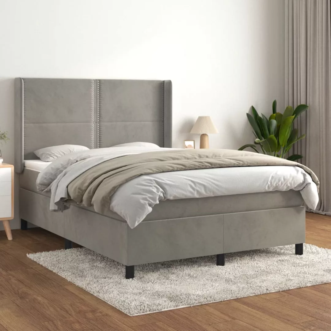 vidaXL Bettgestell Boxspringbett mit Matratze Hellgrau 140x190 cm Samt Bett günstig online kaufen