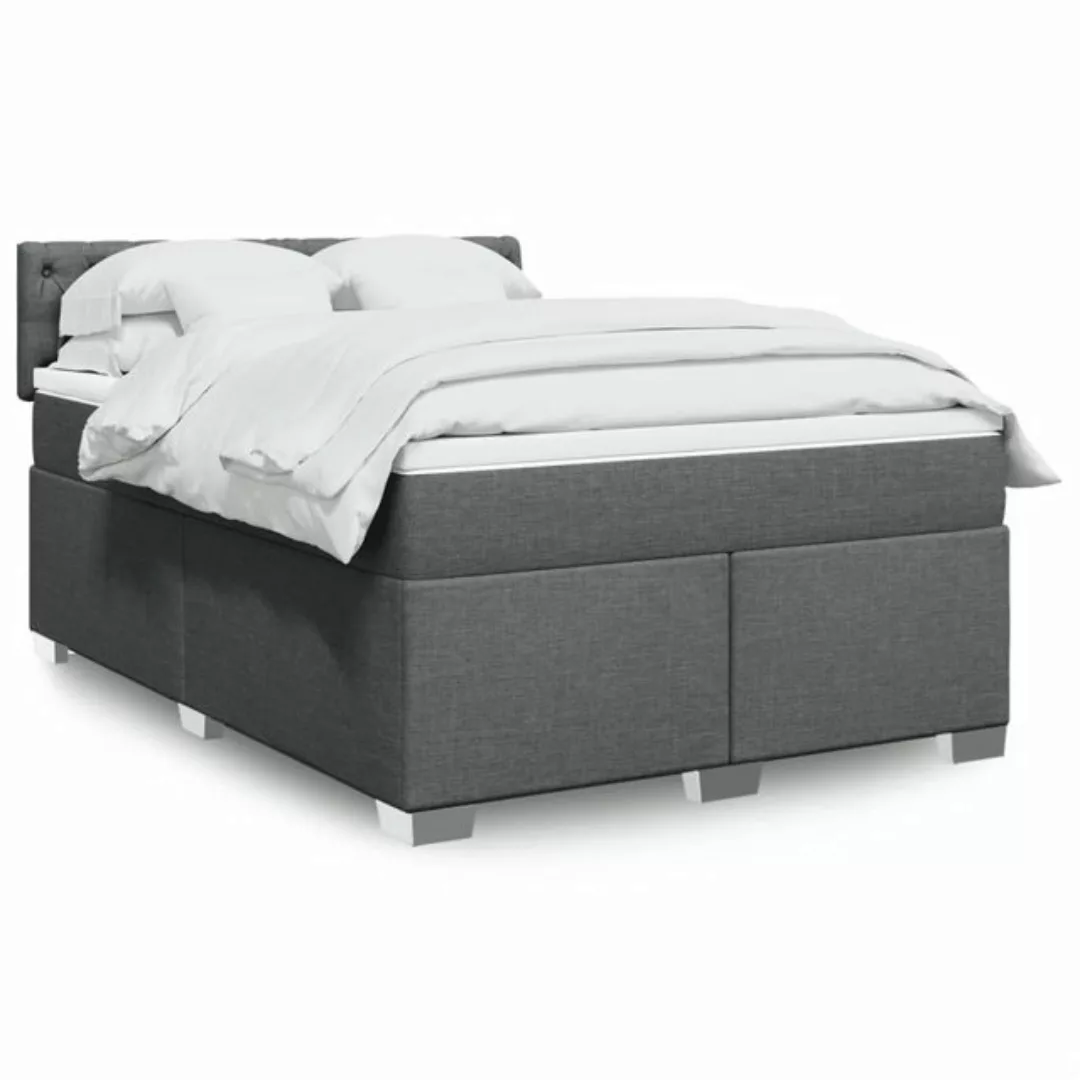 vidaXL Boxspringbett, Boxspringbett mit Matratze Dunkelgrau 140x200 cm Stof günstig online kaufen