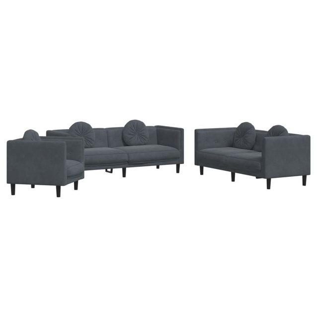 vidaXL Sofa Sofagarnitur Set mit Kissen Samt, 3-tlg., Dunkelgrau günstig online kaufen