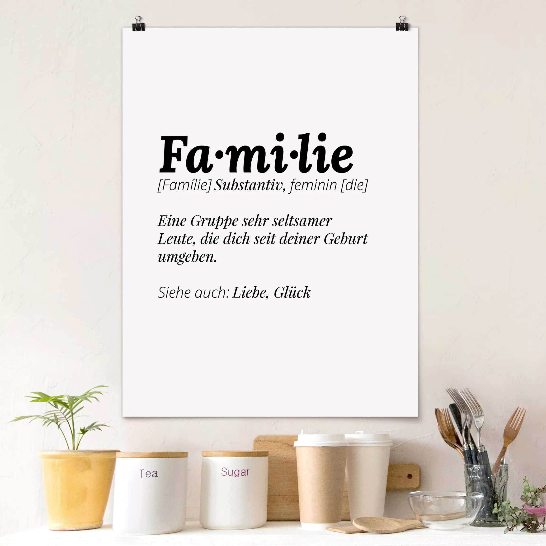 Poster Spruch - Hochformat Die Definition von Familie günstig online kaufen