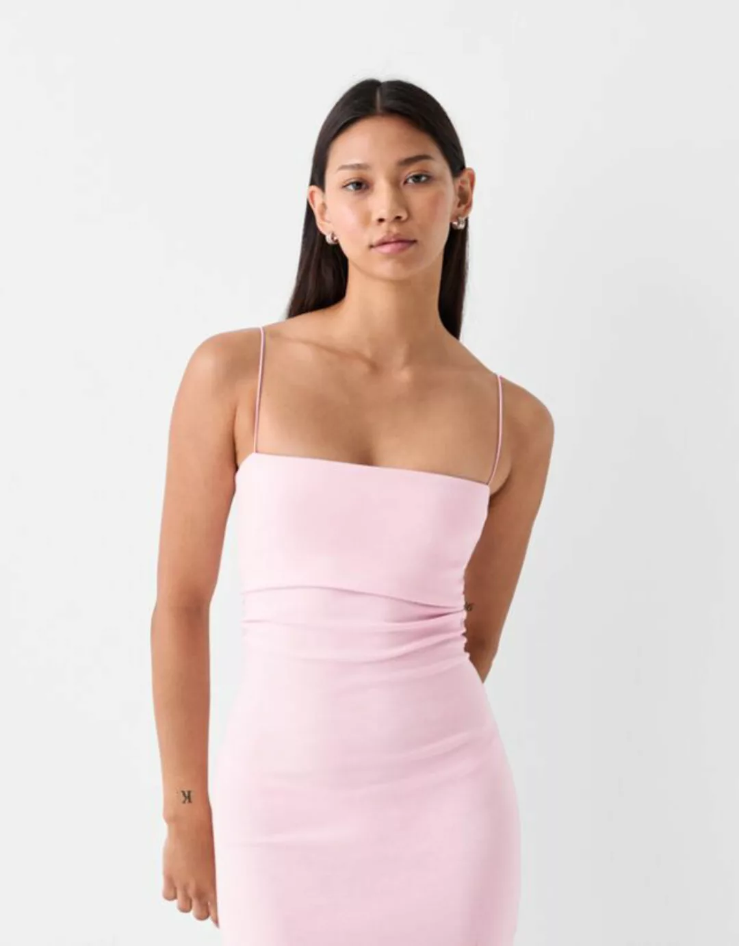 Bershka Punto-Di-Roma-Midikleid Mit Trägern Bskteen S Rosa günstig online kaufen