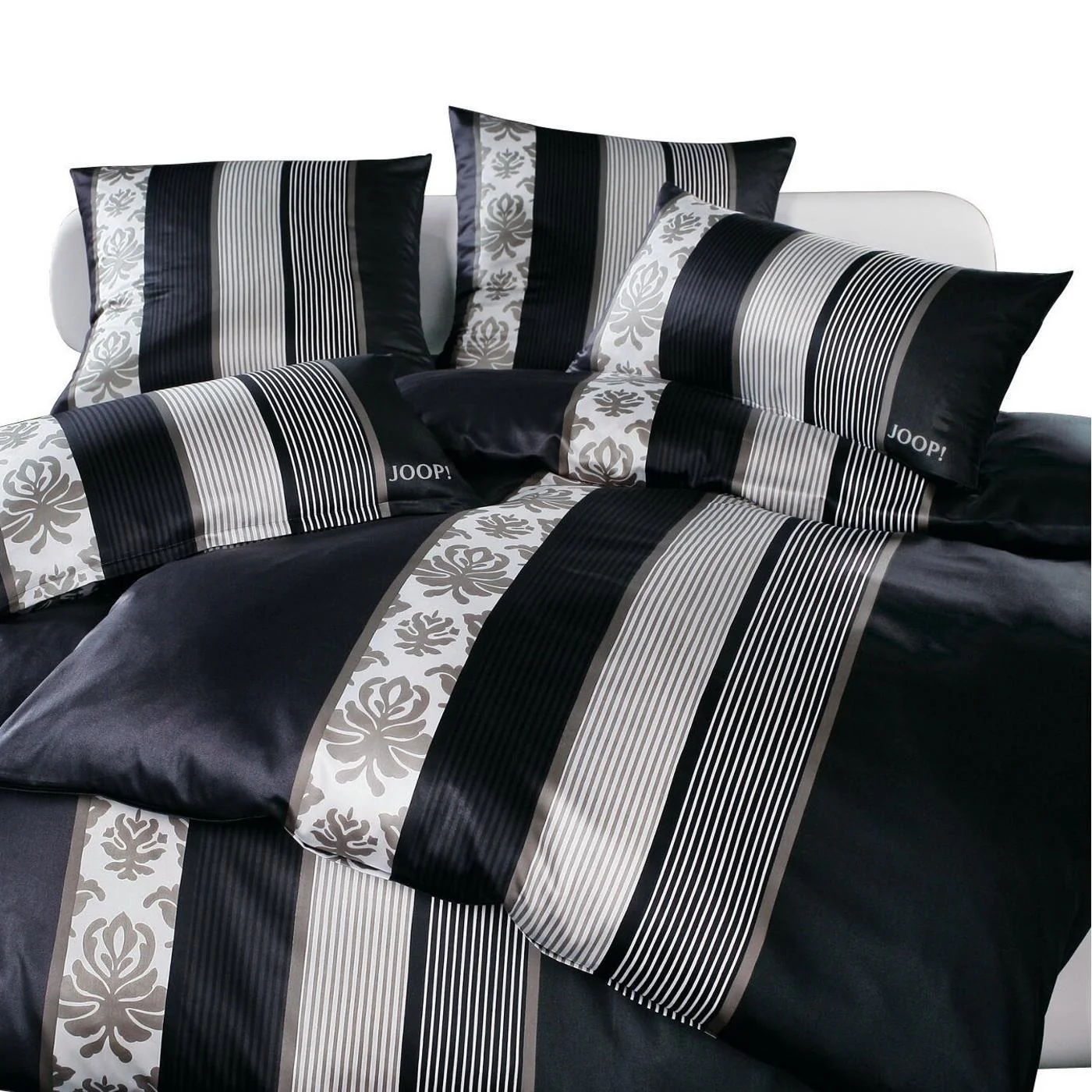 JOOP! Comfort Satin Bettwäsche Ornament Stripes 4022/9 schwarz 155x220 günstig online kaufen