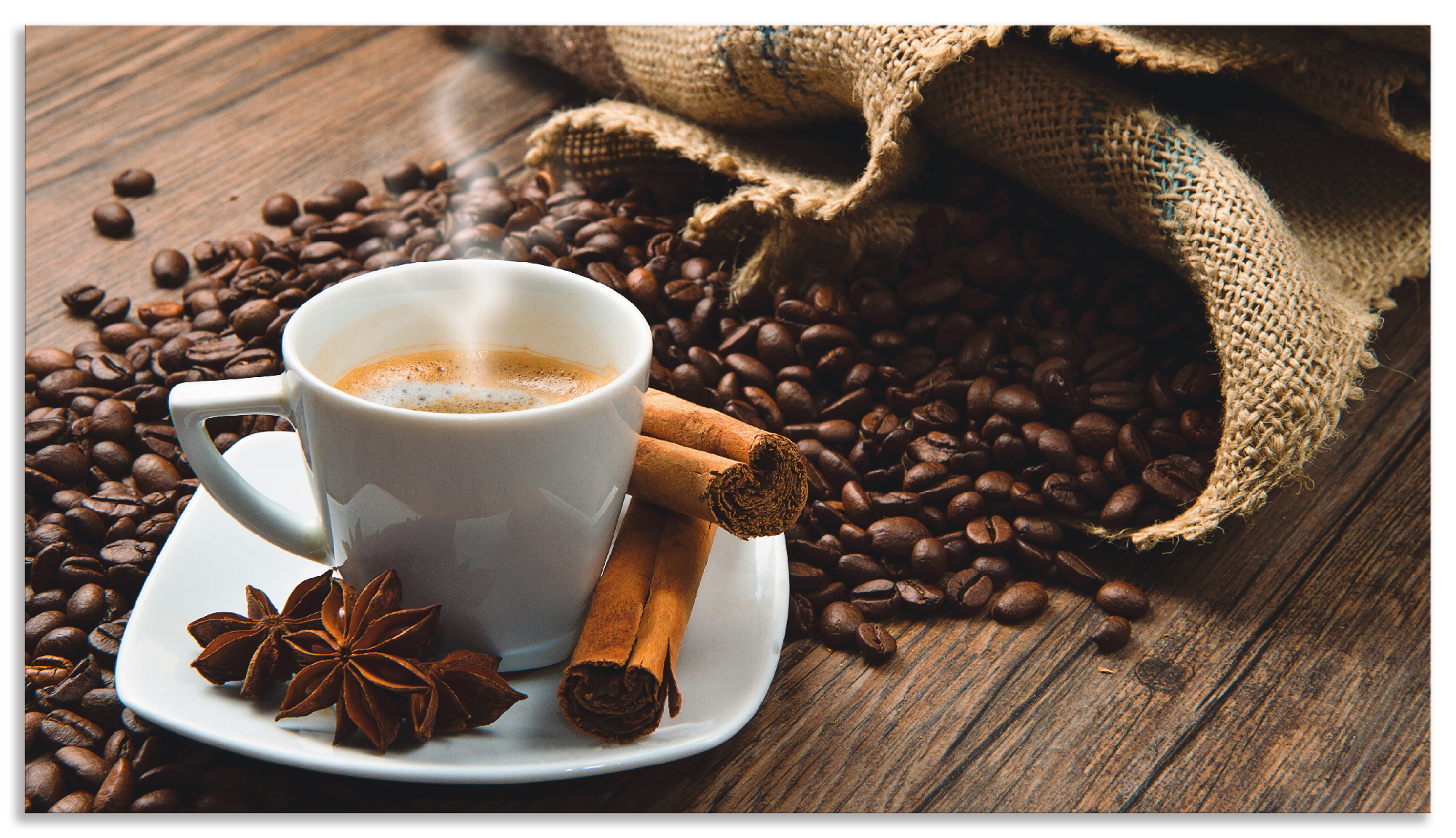 Artland Küchenrückwand "Kaffeetasse Leinensack mit Kaffeebohnen", (1 tlg.), günstig online kaufen