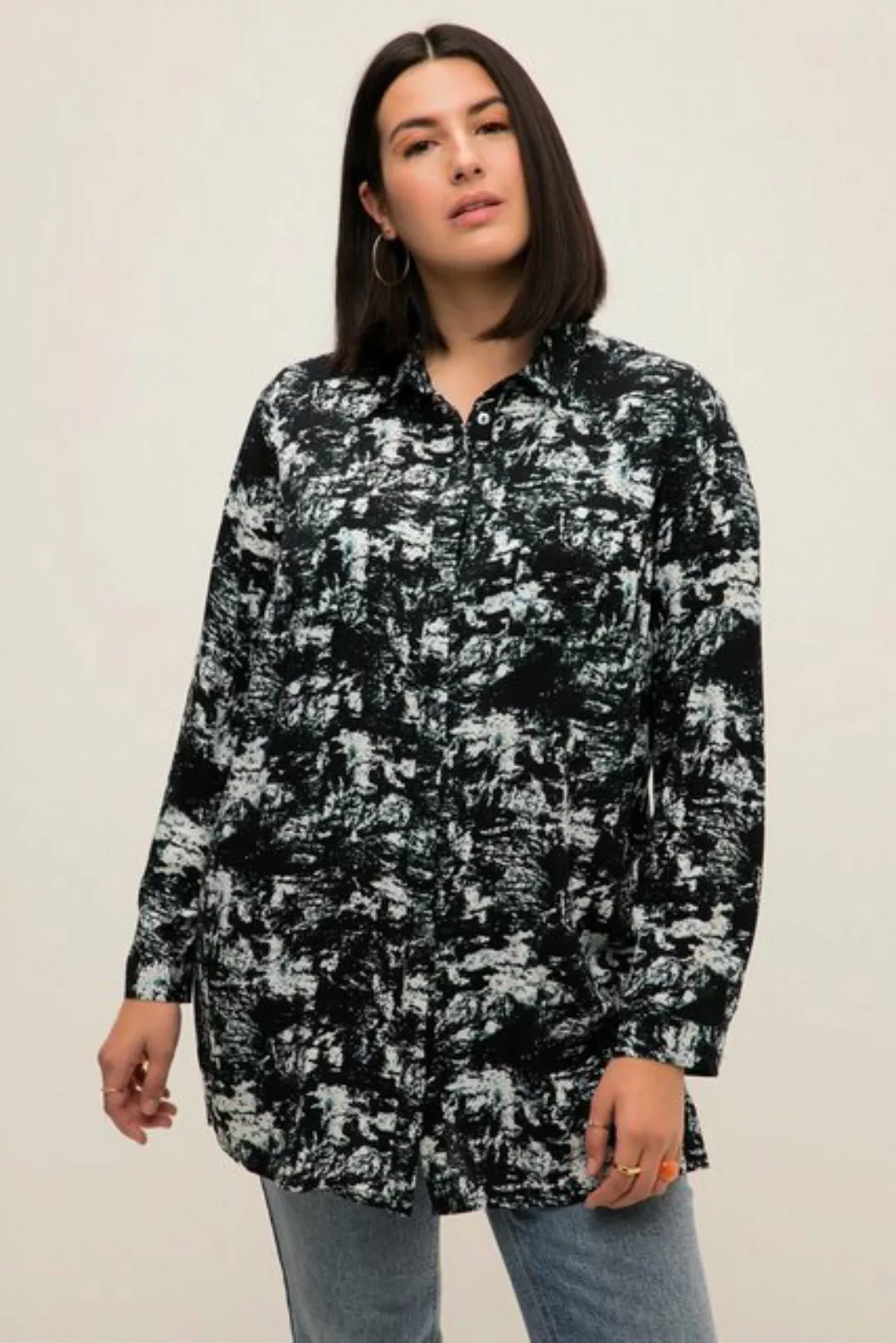 Studio Untold Longbluse Hemdbluse Boxy Fit Batik Print Hemdkragen Langarm günstig online kaufen