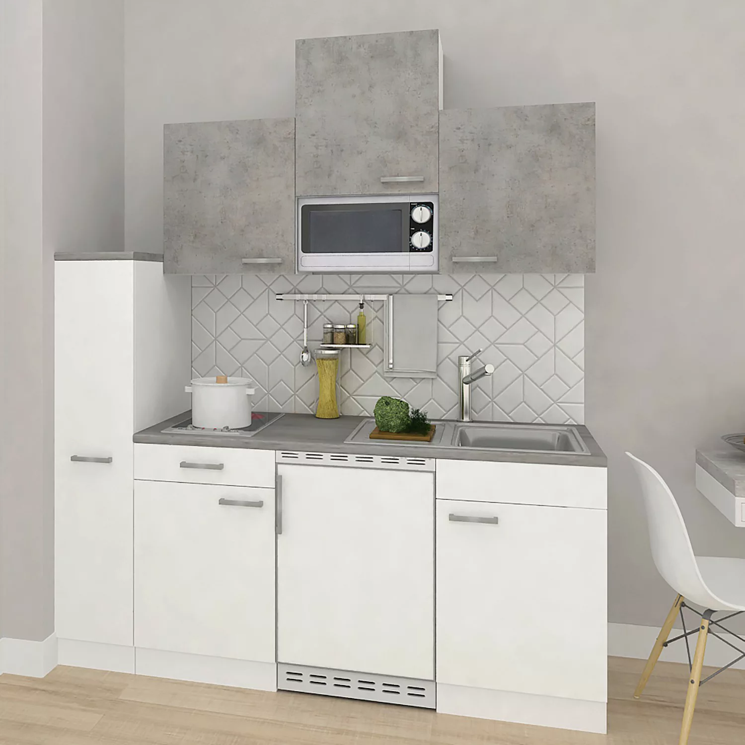 Respekta Küchenzeile KB180WWBMICG 180 cm Weiß-Beton Optik günstig online kaufen