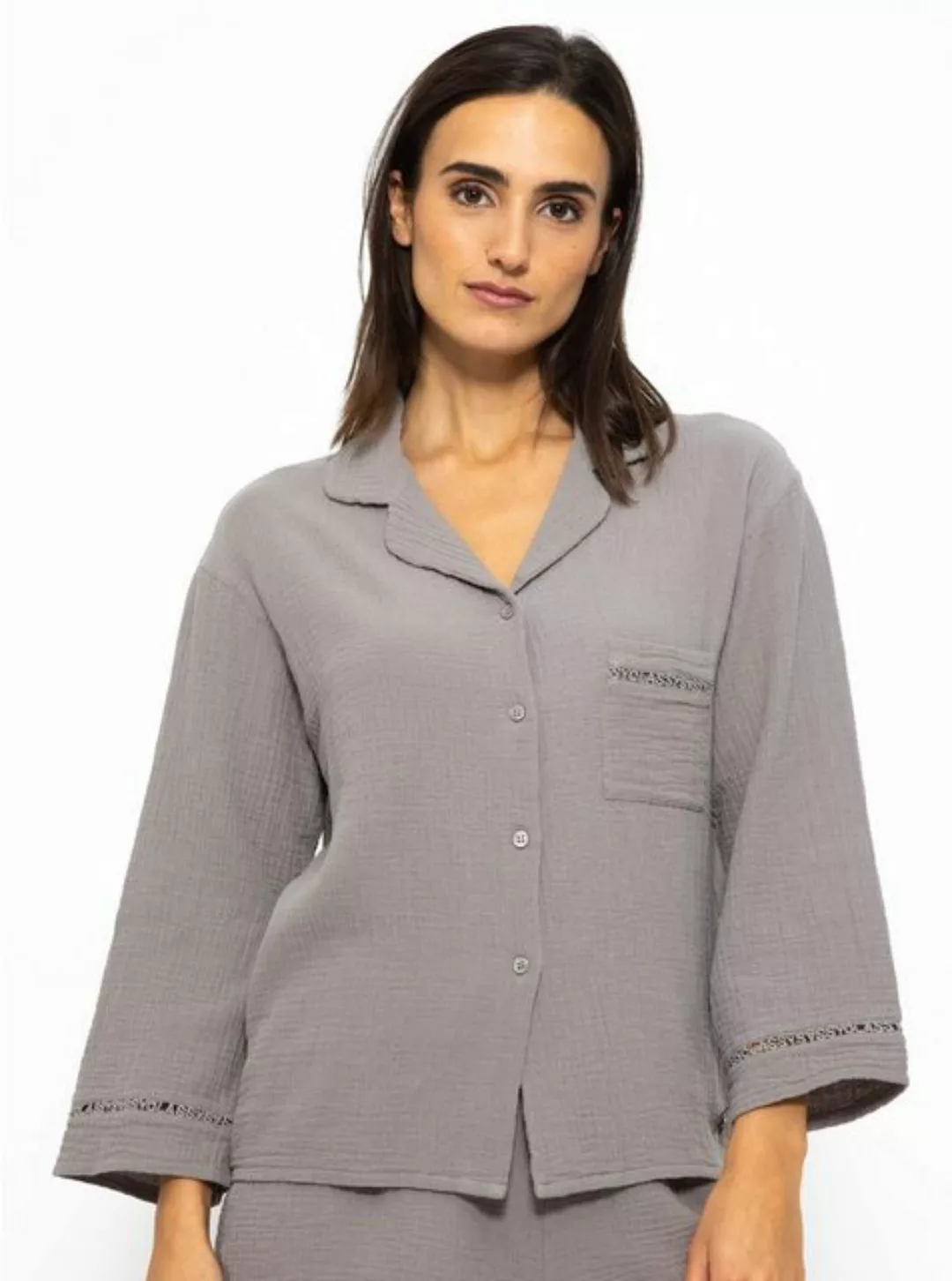 SASSYCLASSY Pyjamaoberteil Lässige Pyjamabluse aus Musselin günstig online kaufen