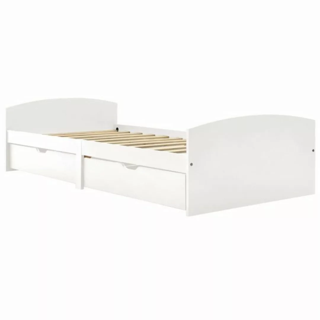 vidaXL Bett Massivholzbett mit 2 Schubladen Weiß Kiefernholz 90x200 cm günstig online kaufen