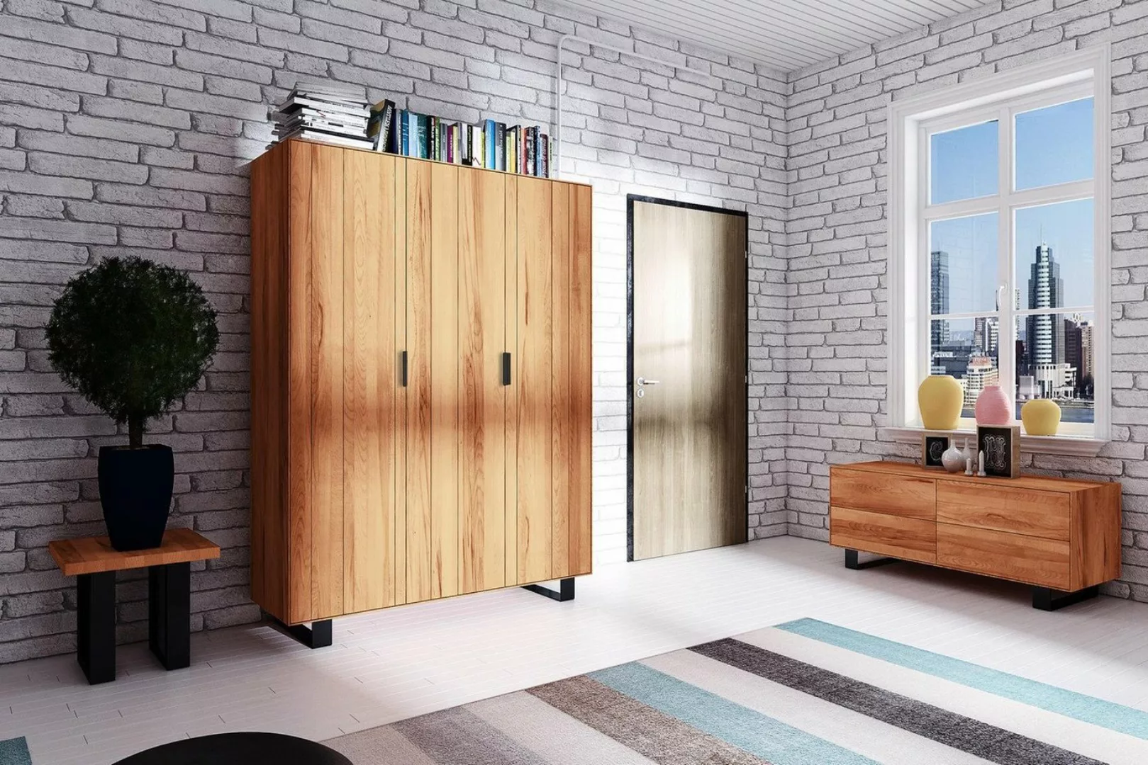 Natur24 Kleiderschrank Kleiderschrank Leeds Kernbuche 149x50x210 gestell mi günstig online kaufen