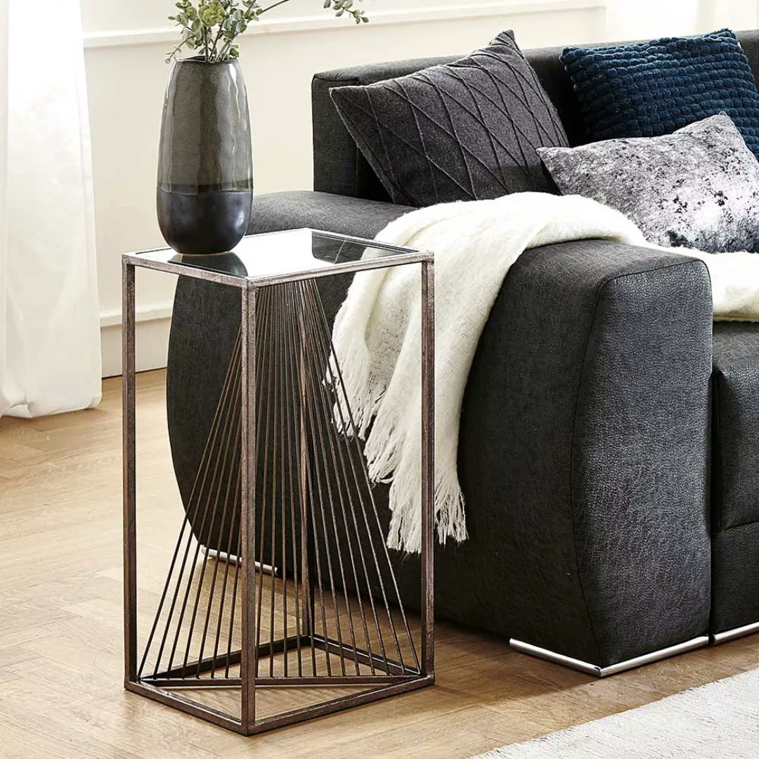 Sofa Beistelltisch mit Glasplatte Stahlgestell in Bronze günstig online kaufen