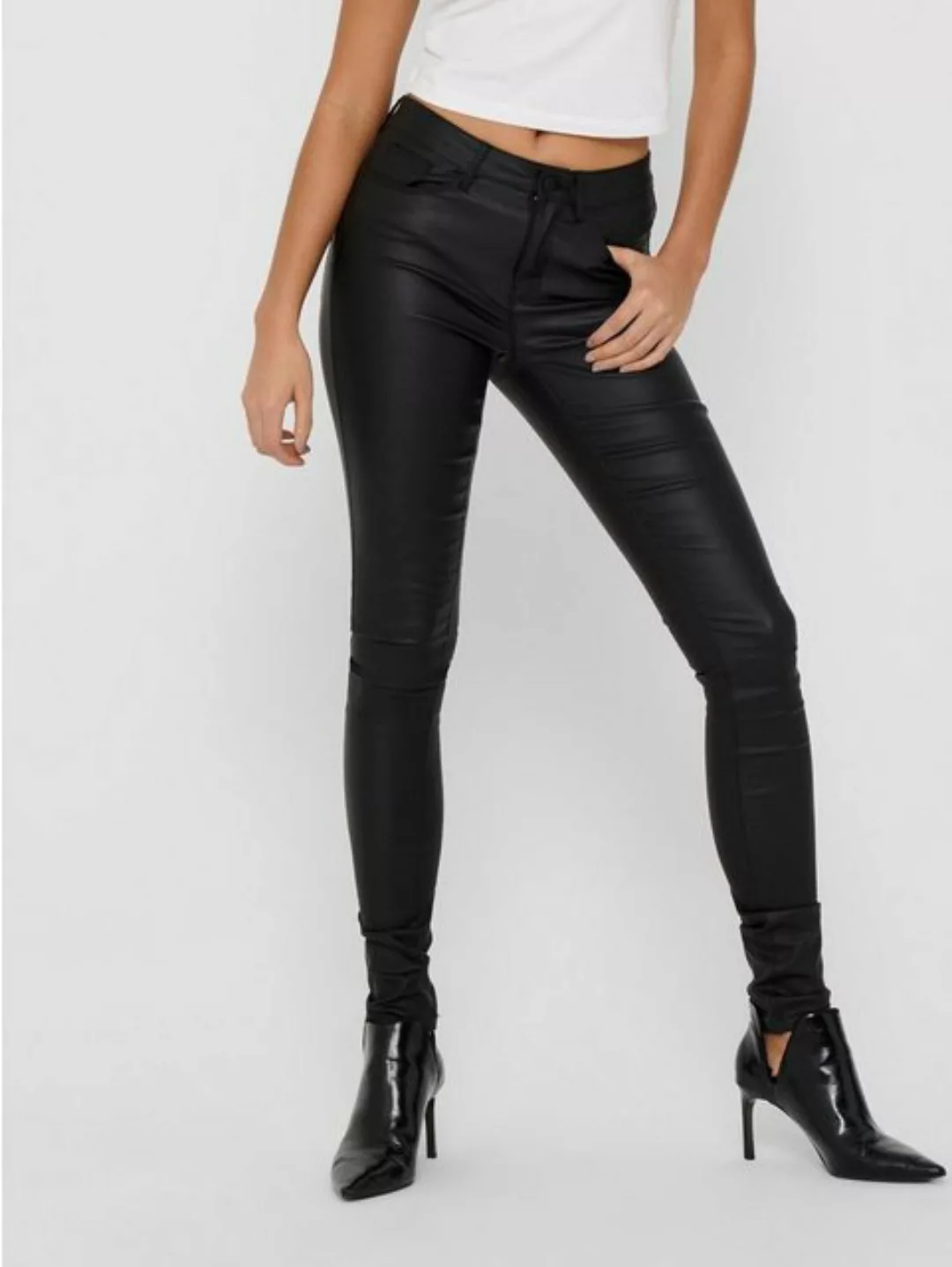 Only Damen Jeans onlANNE K MID WAIST COATED JEANS - Skinny Fit - Schwarz - günstig online kaufen