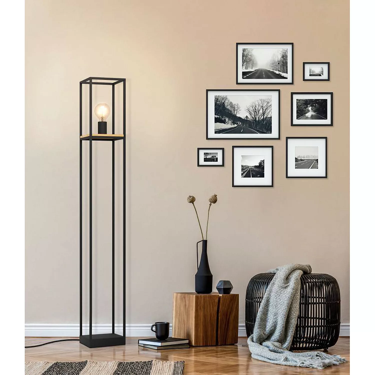 Stehleuchte Libertad, Höhe 128,5 cm, schwarz/holz, Stahl günstig online kaufen