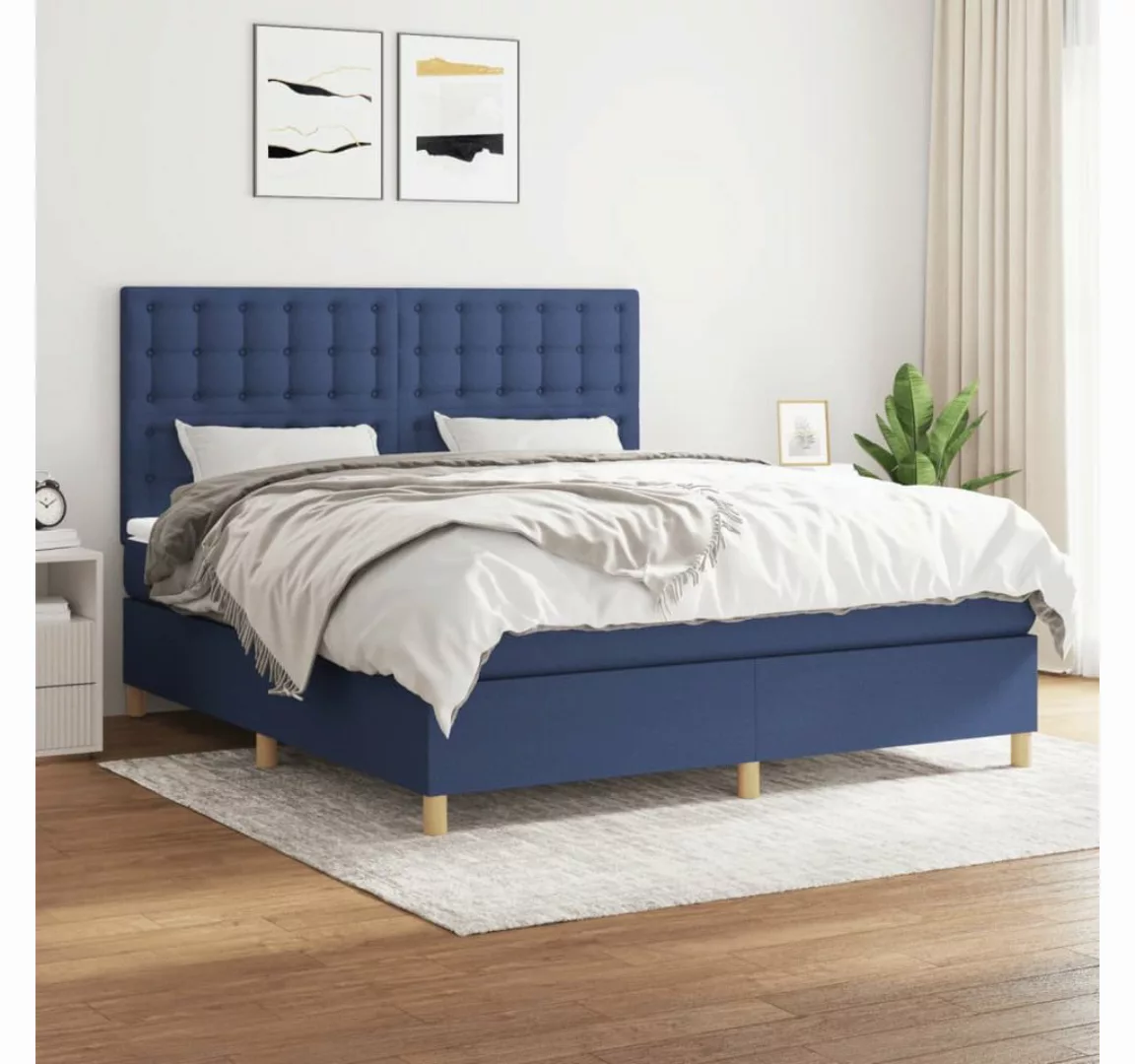 vidaXL Boxspringbett Boxspringbett mit Matratze Blau 160x200 cm Stoff Bett günstig online kaufen