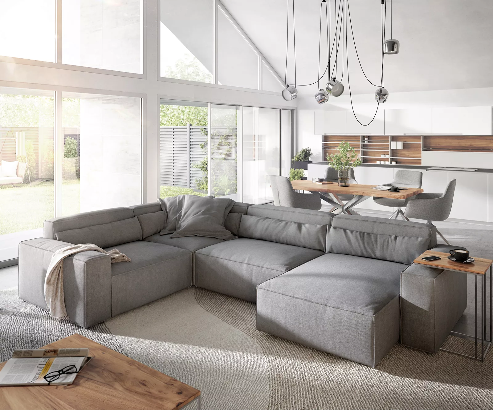DELIFE Big-Sofa Sirpio, L Cord Silbergrau 330x230 cm Recamiere variabel günstig online kaufen