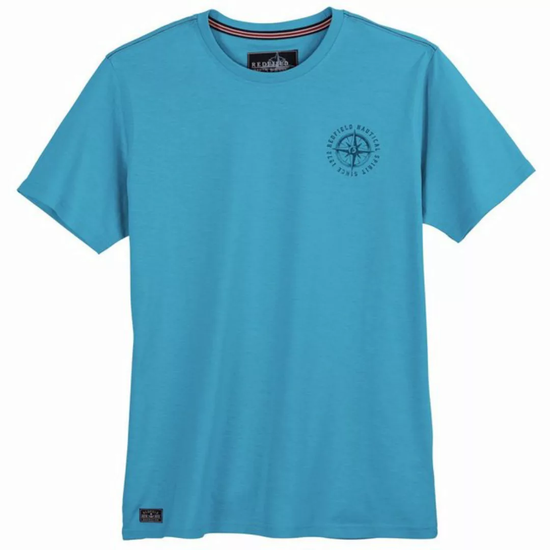 redfield Rundhalsshirt Große Größen Herren T-Shirt azurblau kleiner Brustpr günstig online kaufen