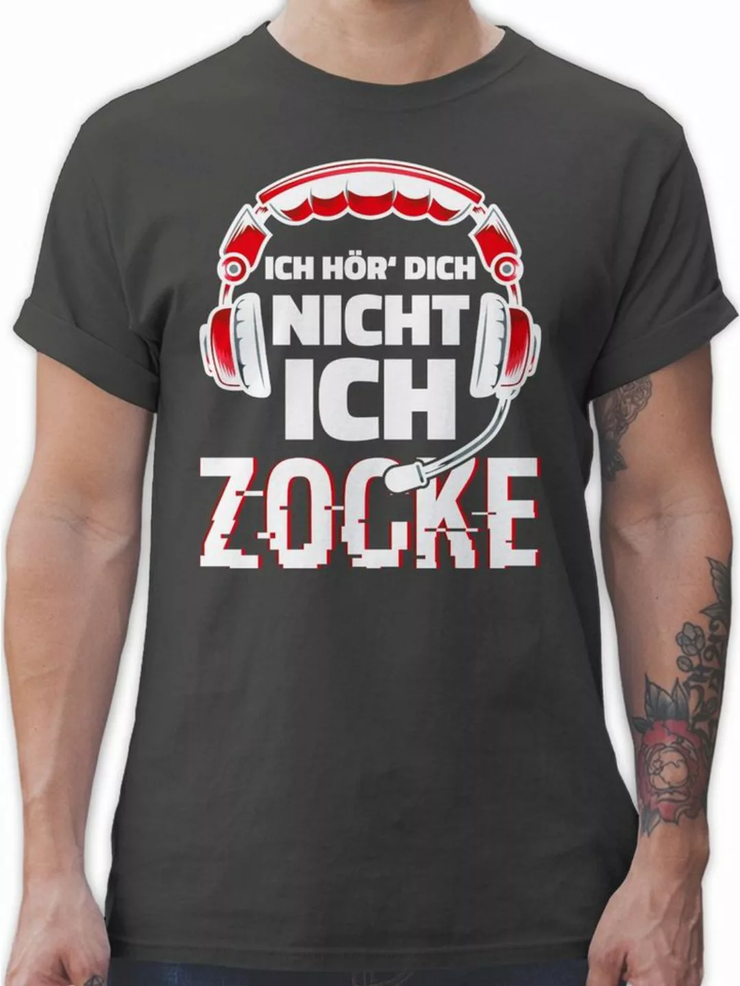 Shirtracer T-Shirt Ich hör dich nicht ich zocke Headset Glitch Weiß Rot Ner günstig online kaufen