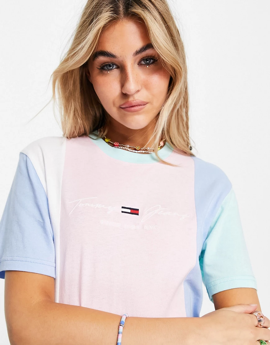 Tommy Jeans – Pastel Collection – T-Shirtkleid mit Farbblock-Design-Rosa günstig online kaufen