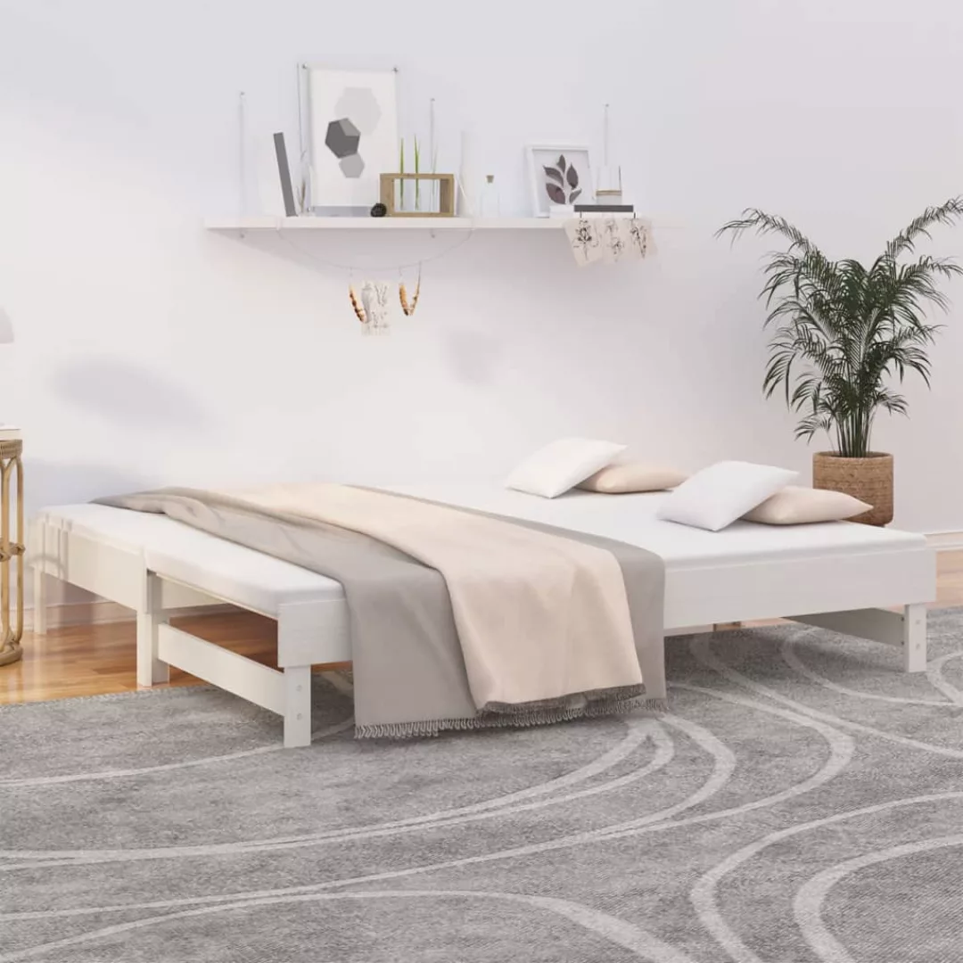 vidaXL Bettgestell Gästebett Tagesbett Ausziehbar Weiß 2x90x190 cm Massivho günstig online kaufen