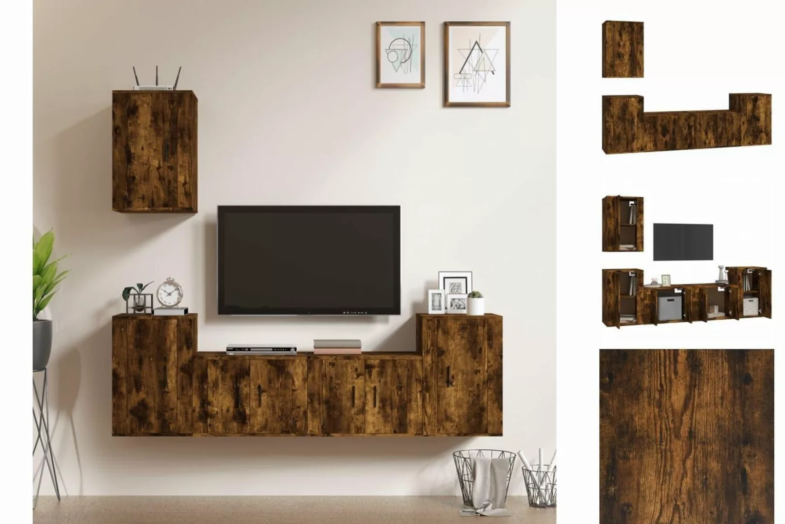 vidaXL TV-Schrank 5-tlg TV-Schrank-Set Räuchereiche Spanplatte TV-Lowboard günstig online kaufen