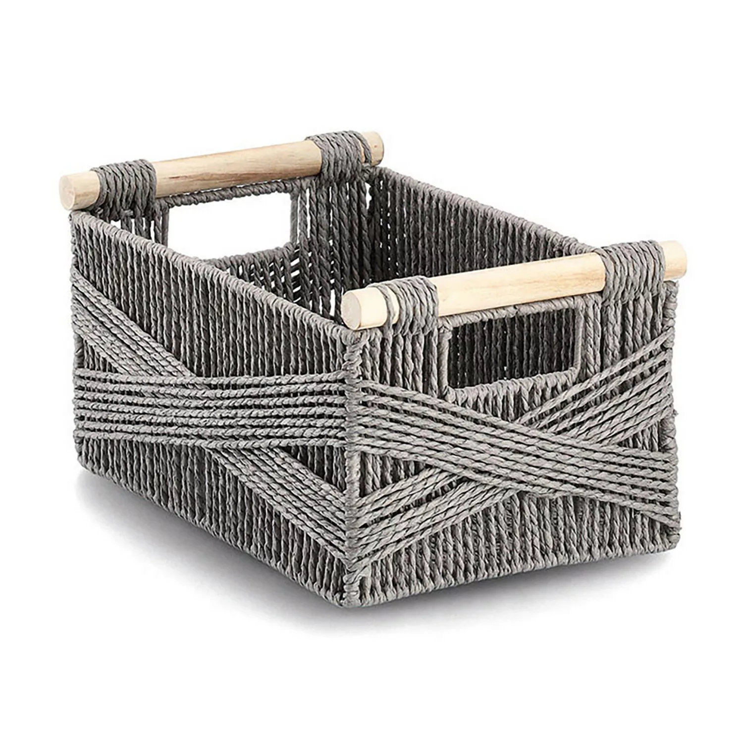 Zeller Aufbewahrungskorb Papiergeflecht Holz 35,5 cm x 22 cm x 17,5 cm Grau günstig online kaufen