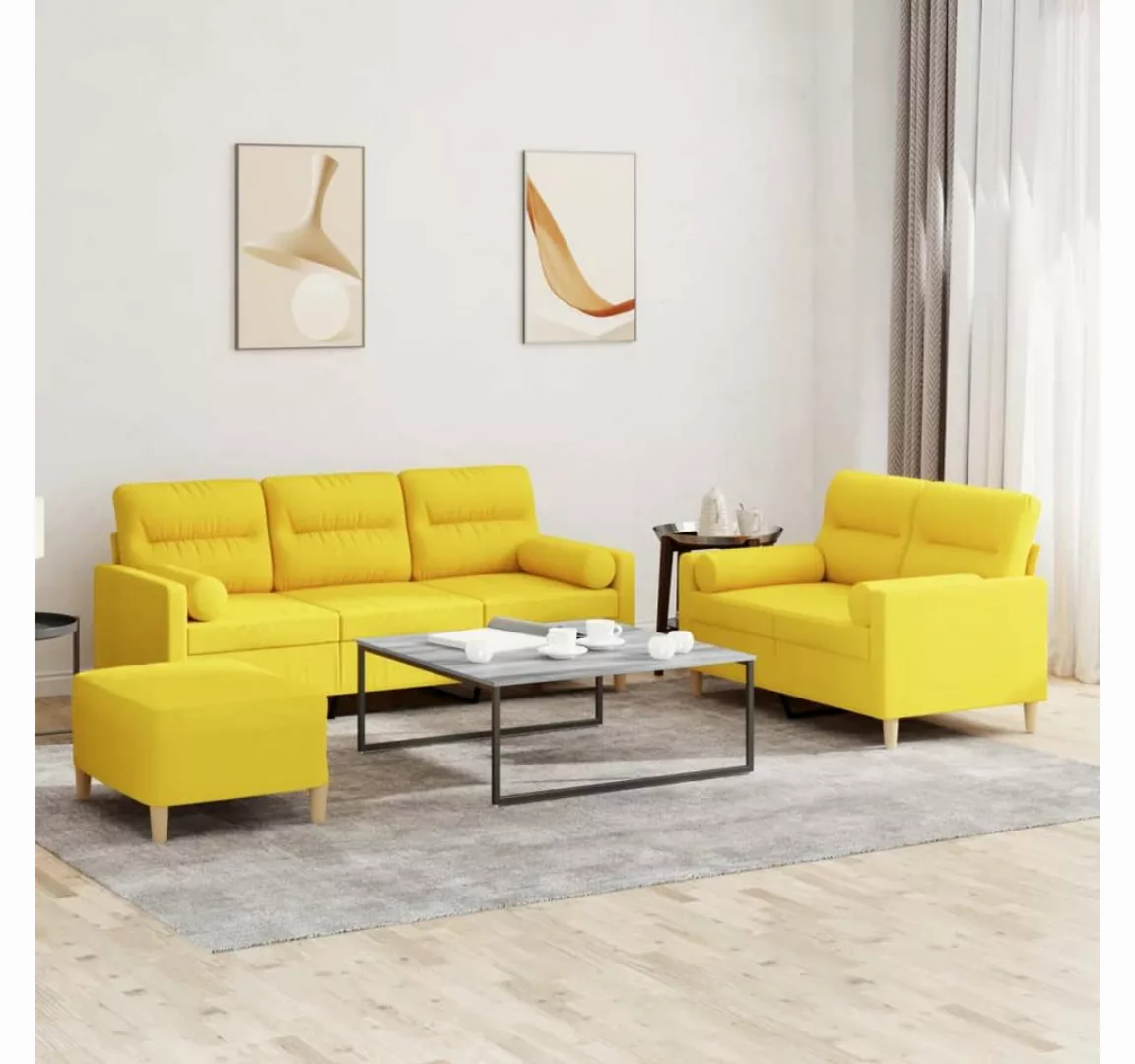 vidaXL Sofa Sofagarnitur Set mit Kissen Stoff, 3-tlg., Gelb günstig online kaufen