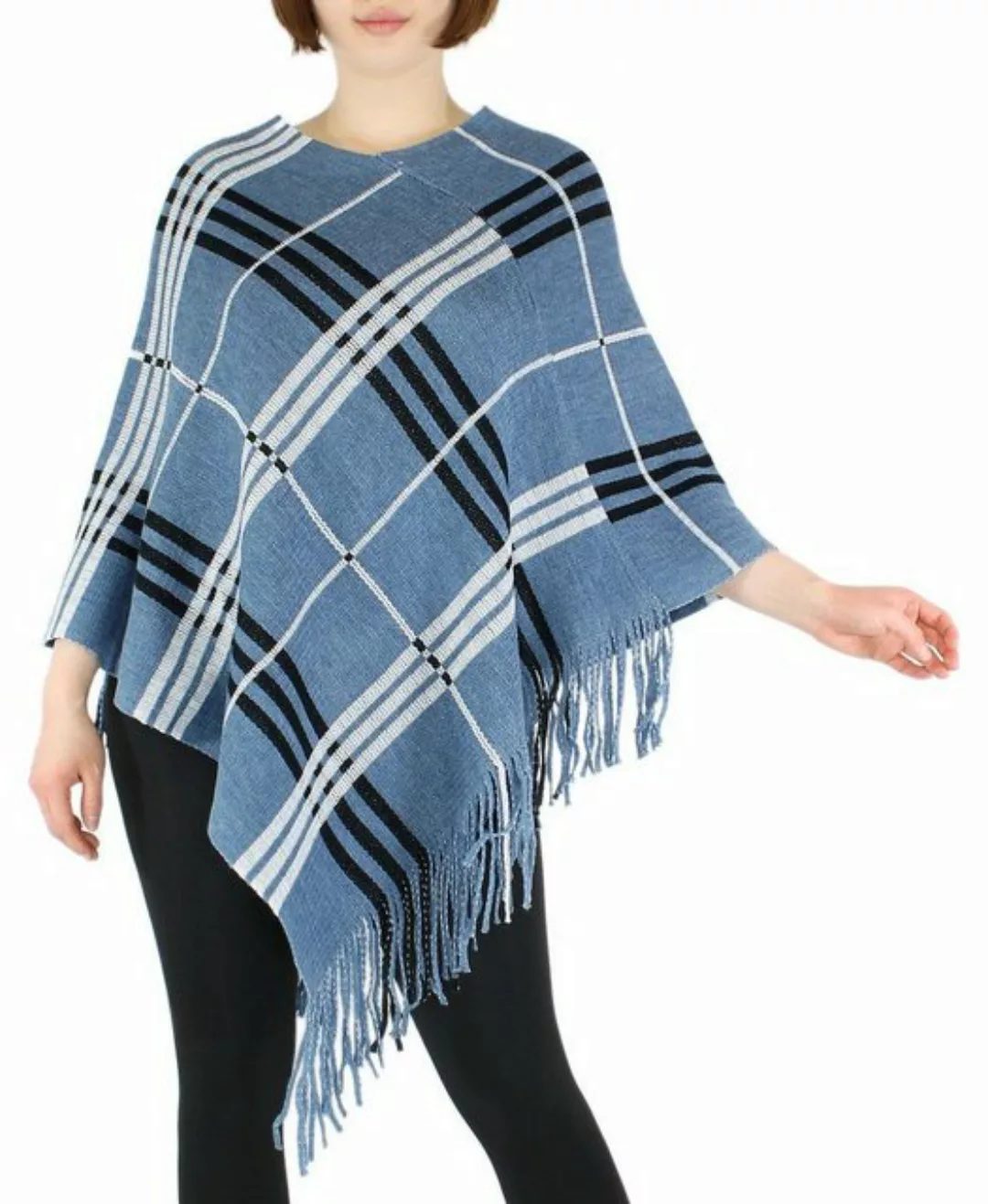 dy_mode Strickponcho Damen Strick Poncho Kariert Fransenponcho Überwurf Cap günstig online kaufen