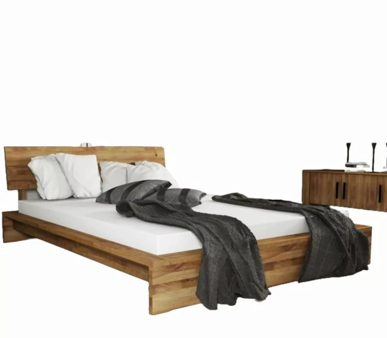 Natur24 Bett Bett Lubic 2 Sonderl 200x220 Wildeiche Holzkopfteil und Holzfu günstig online kaufen