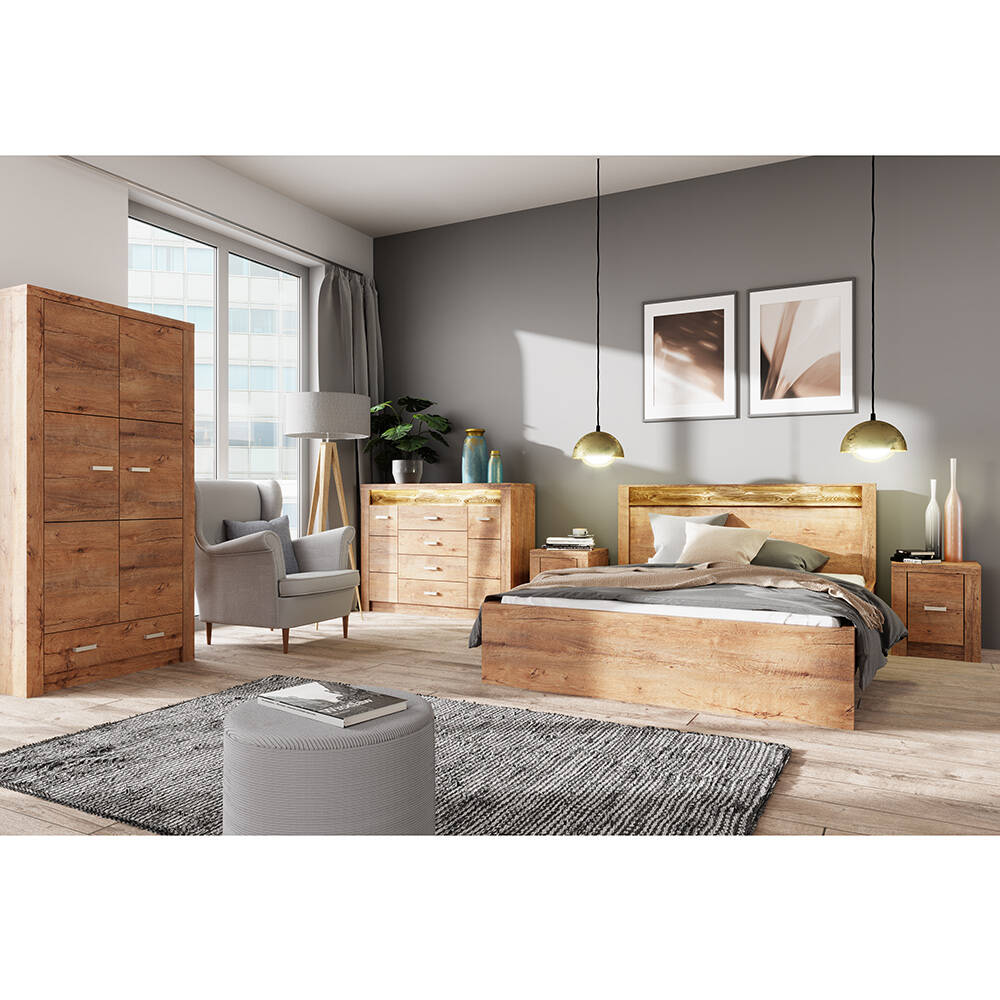 Schlafzimmer Komplettset 5-teilig mit Bett 160x200 cm modern in Esche hell günstig online kaufen