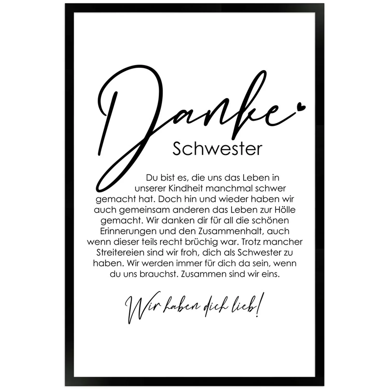 WANDStyle Gerahmtes Poster Danke Schwester 40 x 60 cm Geschenkidee für Mehr günstig online kaufen