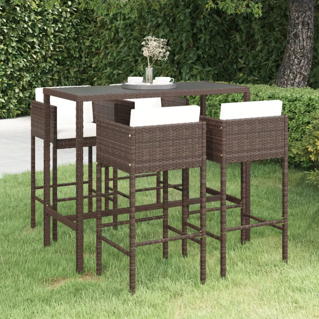 5-tlg. Gartenbar-set Mit Kissen Poly Rattan Braun günstig online kaufen