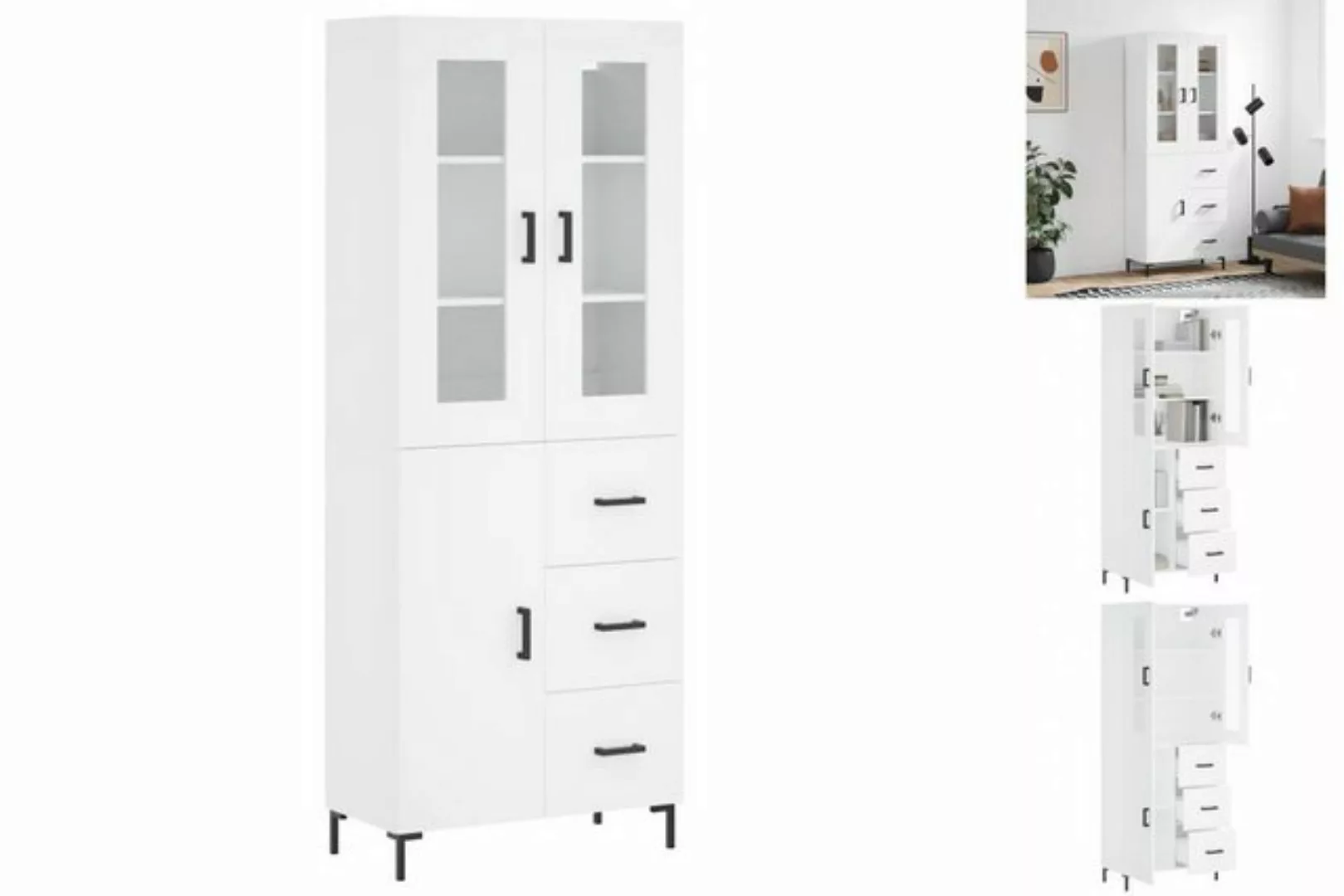 vidaXL Vitrine Highboard Weiß 69,5x34x180 cm Spanplatte Glas Vitrine günstig online kaufen